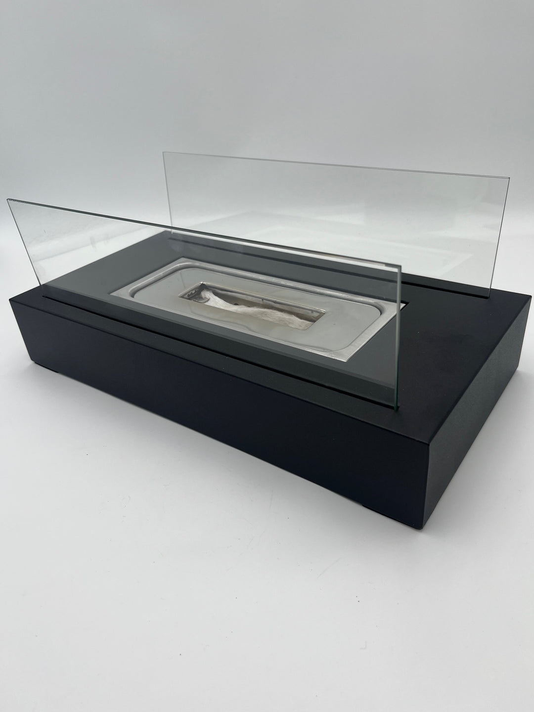 Tischfeuer/Tischkamin eckig Metall - Glas