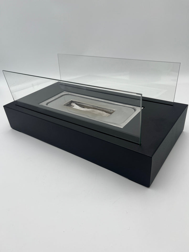 Tischfeuer/Tischkamin eckig Metall - Glas