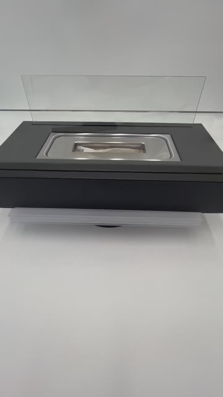 Tischfeuer/Tischkamin eckig Metall - Glas