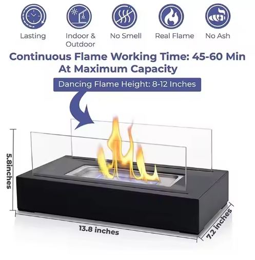 Tischfeuer eckig Metall - Glas